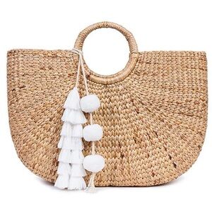 NWOT JADEtribe Beach Basket Large‎ Tassel White Handmade Resort Coastal Vacation